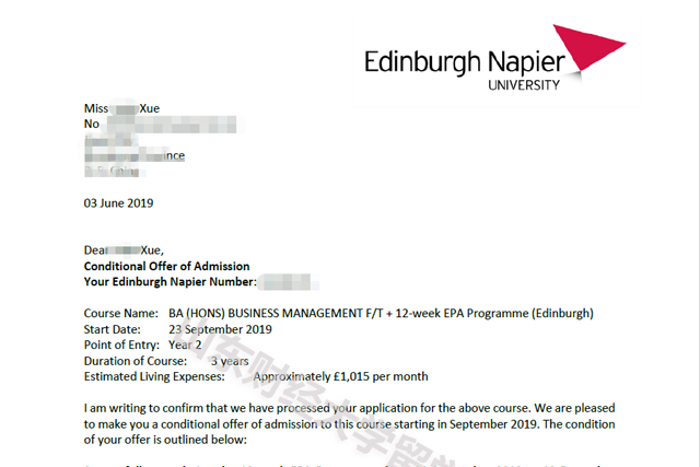 薛同学爱丁堡龙比亚大学录取通知书 薛同学爱丁堡龙比亚大学录取通知书